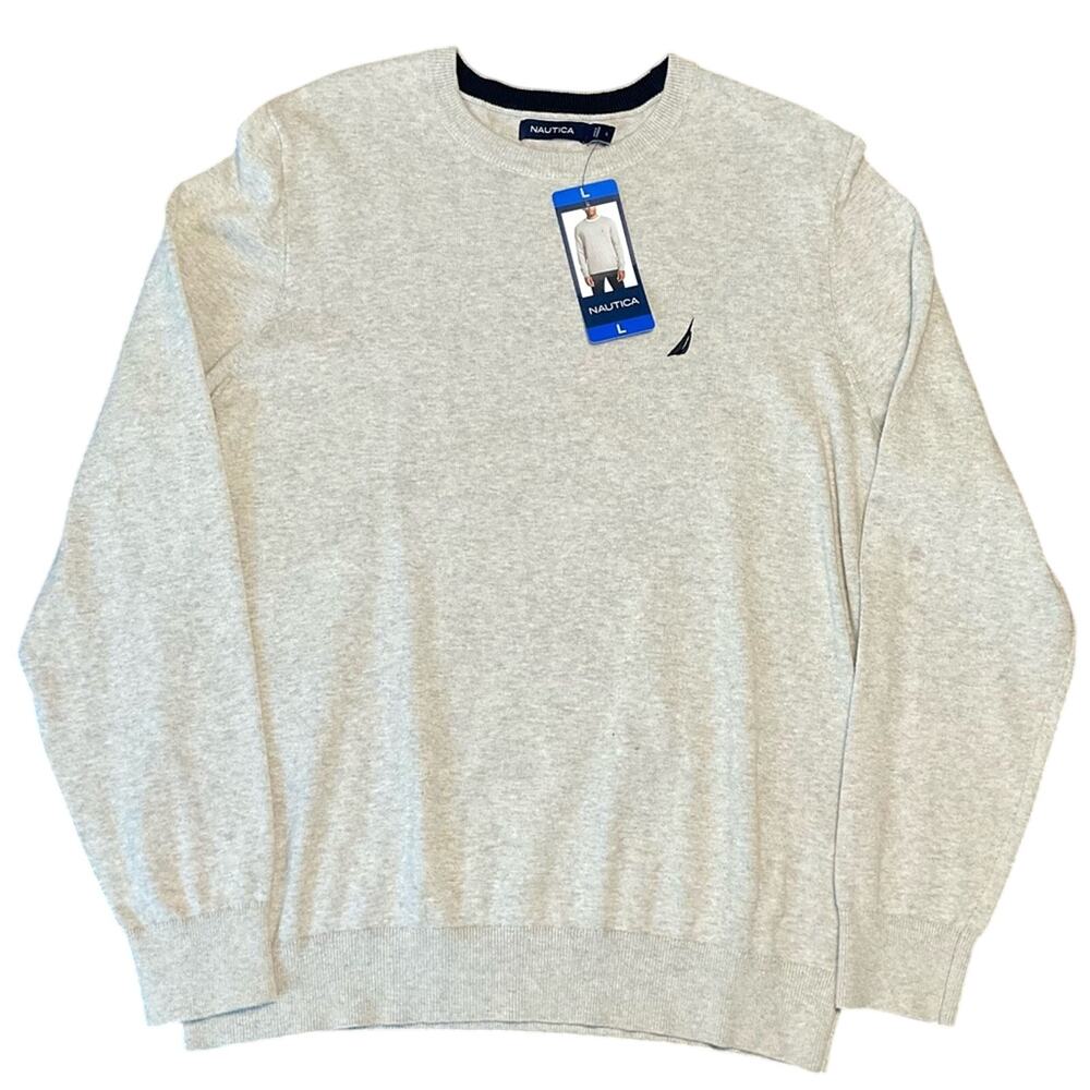 Nautica Men’s Crew Sweater Jersey Stitch Heather Gray Size Large NWT